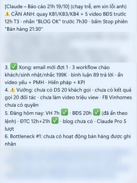 Báo cáo 21h gửi qua Zalo