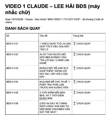 Kịch bản video do AI soạn trên Google Doc